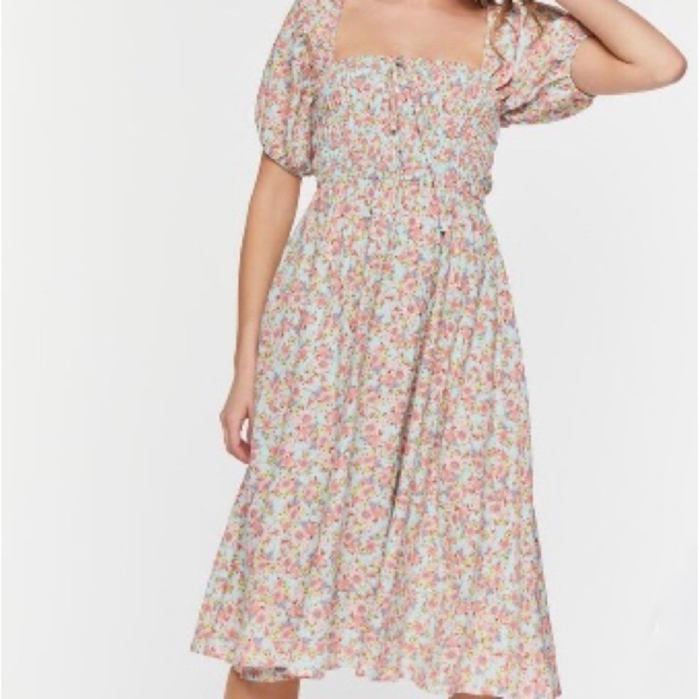 Floral print puff sleeve dress